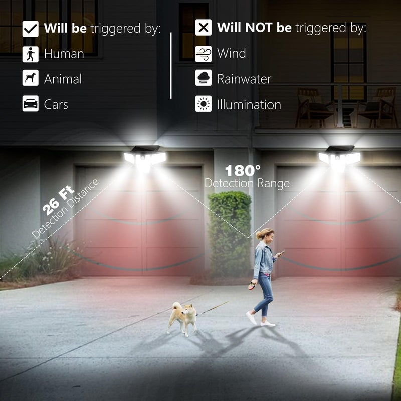 AmeriTop Solar Lights Outdoor, 2 Pack 300 LED High Brightness Cordless Solar Motion Sensor Lights; 4 Adjustable Heads,320° Wide Angle Illumination, IP65 Waterproof, Security LED Flood Light(Daylight) - Image 2